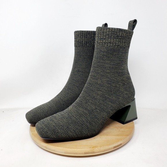 Vivaia Regina Pro Boots Womens 37.5 Olive Square Toe Fishtail Heel Knit Stretch - Picture 3 of 16